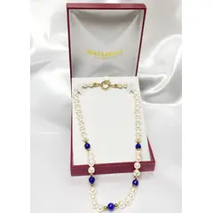 MALLORCA - Collar Mix De Perlas Clásica, Ágata Azul Y Bolitas Bañadas En Oro 50cm 8mm