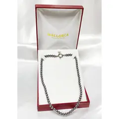 MALLORCA - Collar Choker Perla Gris 5mm 40cm Broche Timon