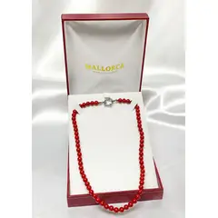 MALLORCA - Collar Choker Perla Roja 40cm 5mm Broche Timon