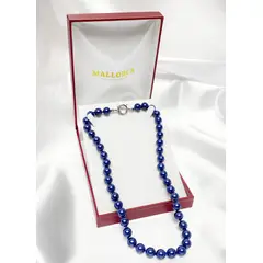 MALLORCA - Collar Perla Azul 10mm 50cm Broche Timón Acero 316l