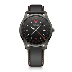 WENGER - Reloj City GMT 42 correa cuero negronaranjo