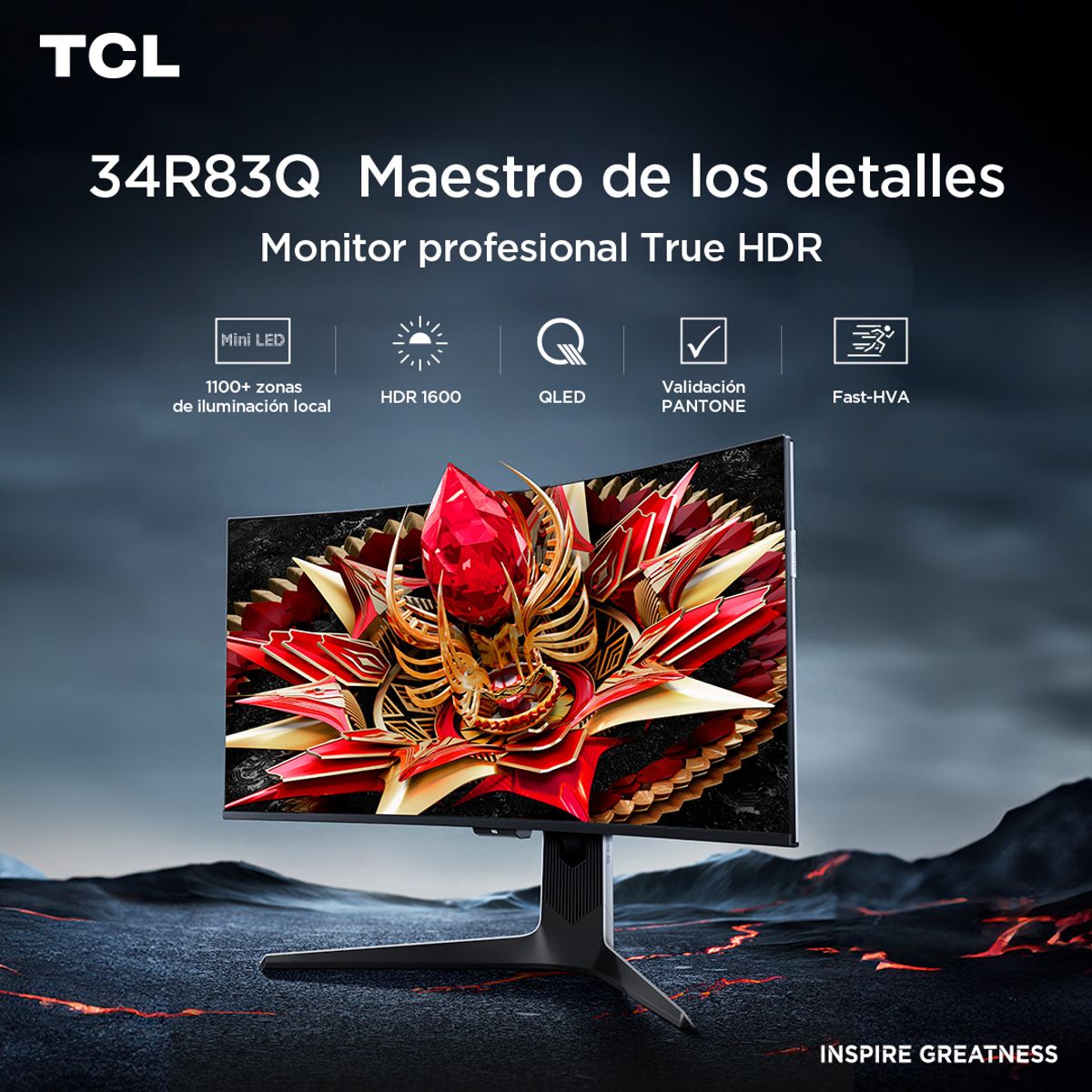 TCL - Monitor Gamer Curvo TCL 34" R83Q WQHD 170Hz QD-MiniLED 1ms