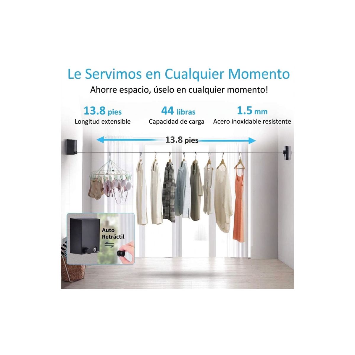 GENERICO - Tendedero Retráctil Colgador Ropa Pared Doble Linea Cuerda -  Negro