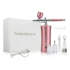 GENERICO - Aerógrafo Compresor Inalámbrico Recargable 30psi Profesional rosado