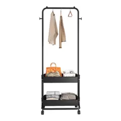 HD HOGAR SPA - Perchero Metálico De Ropa Con Ruedas Y 2 Repisa Negro