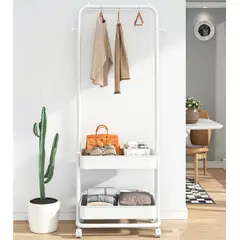 OKAY - Perchero Metálico De Ropa Con Ruedas Y 2 Repisa Blanco