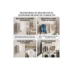GENERICO - Tendedero Retráctil Colgador Ropa Pared Doble Linea Cuerda - Blanco