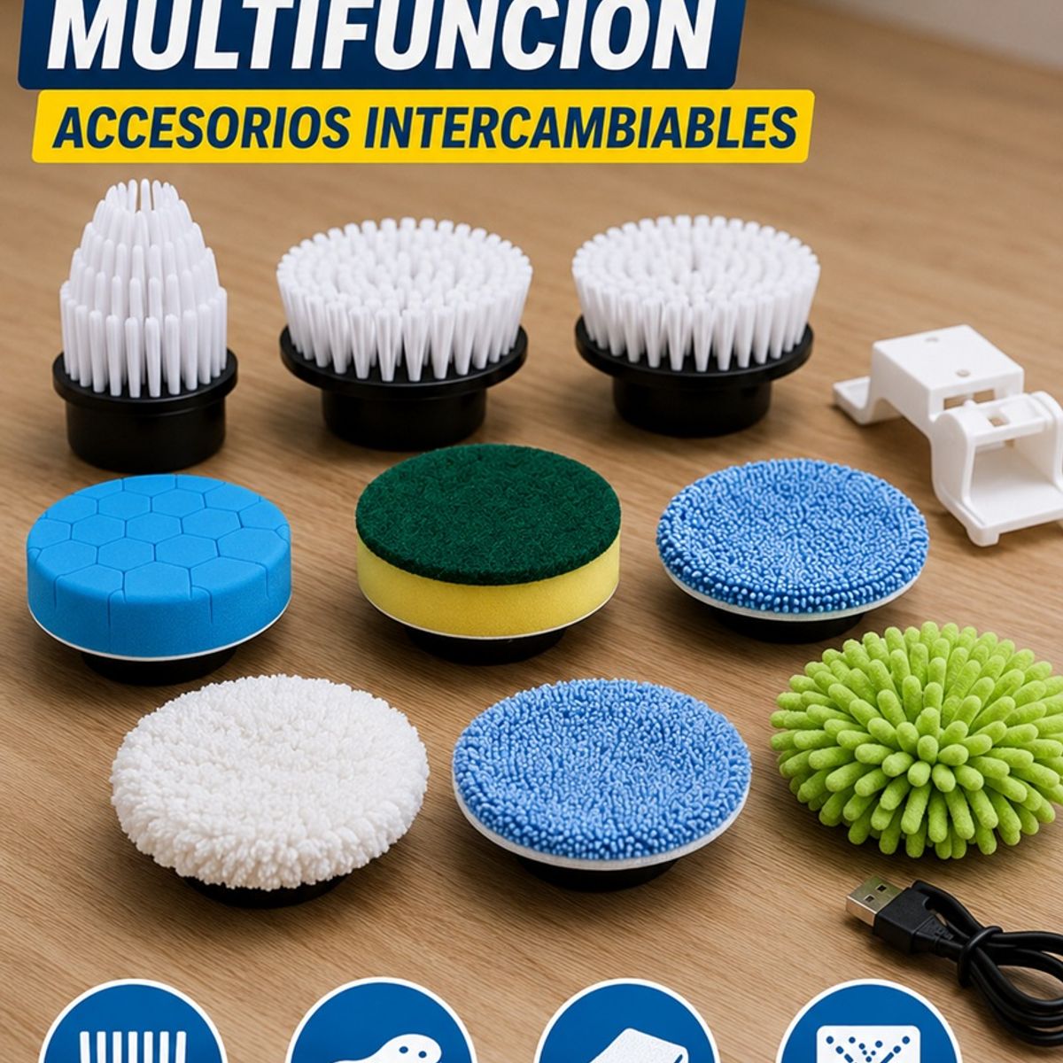 MOVI - Cepillo Eléctrico Inalámbrico 9 en 1 Recargable con Mango Extensible