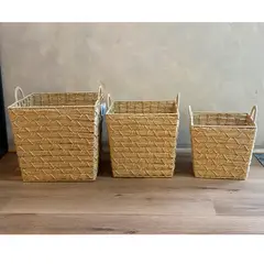 WAKESHOME - Set de 3 Canastos Organizadores Cuadrados en Seagrass – Natural
