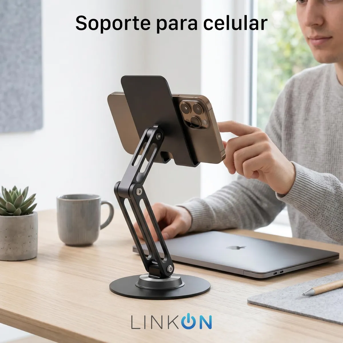 LINKON - Soporte Porta Celular Escritorio Linkon 360° - Aluminio
