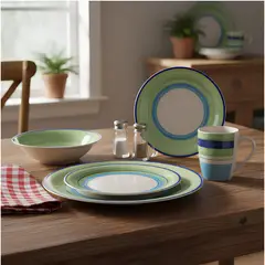 CASCAIS - Juego de Vajilla 16 Piezas Pintado a Mano Verde