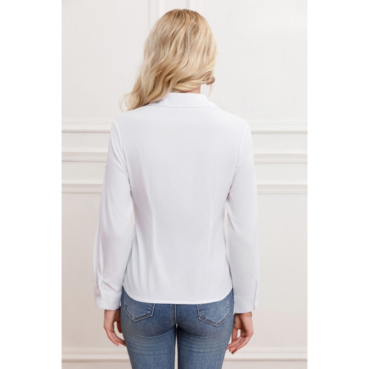 LIKE SHOP - Blusa Mujer Manga Larga Lisa Botones Formal Full Elasticada 0081
