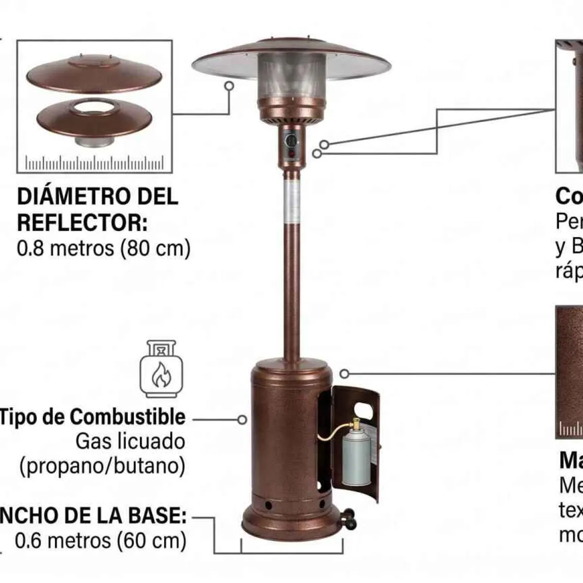 GENERICO - Calefactor De Terraza Y Patio Estufa A Gas Interior Exterior