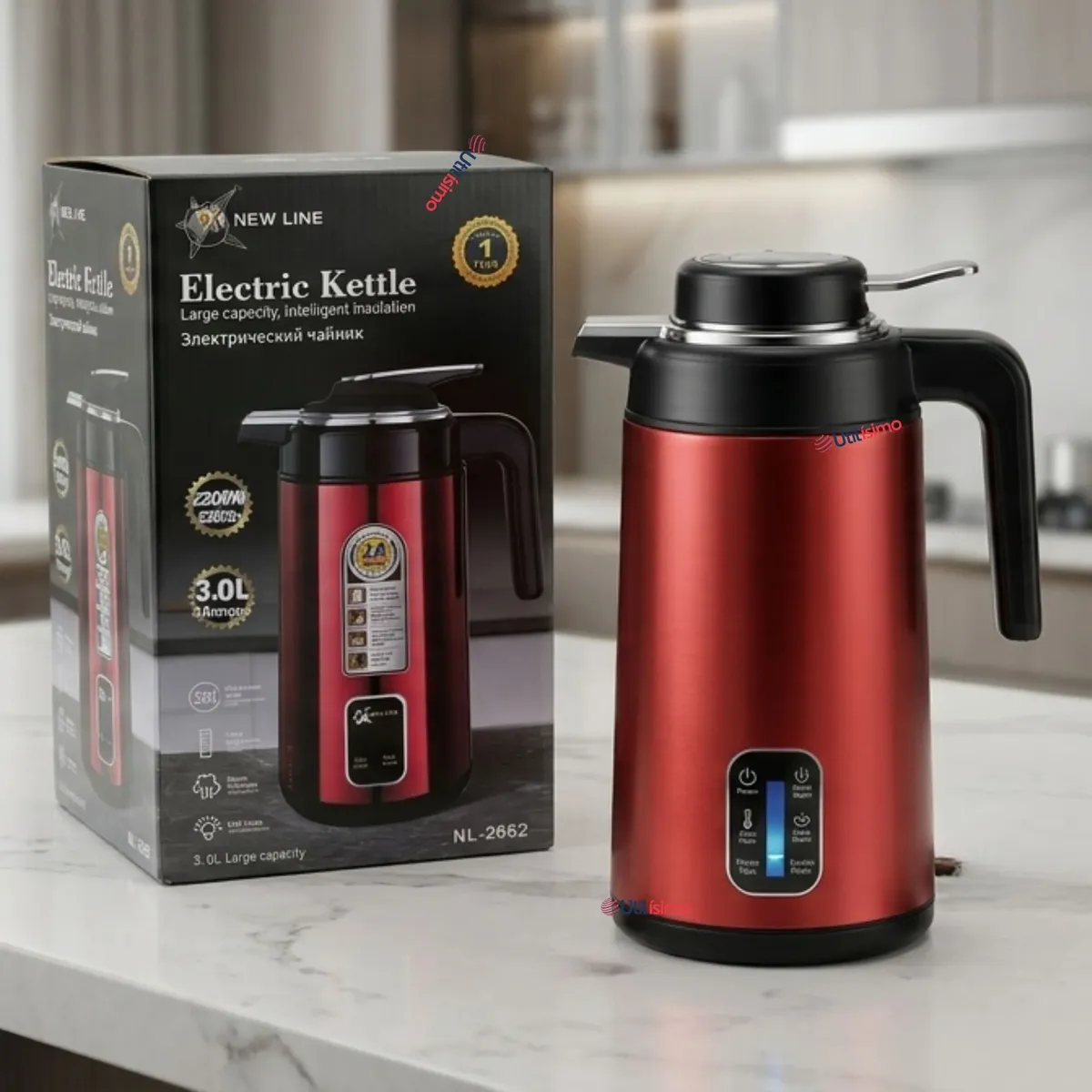 LINE - Termo Hervidor Eléctrico Acero Inoxidable 3.0 Litros Rojo