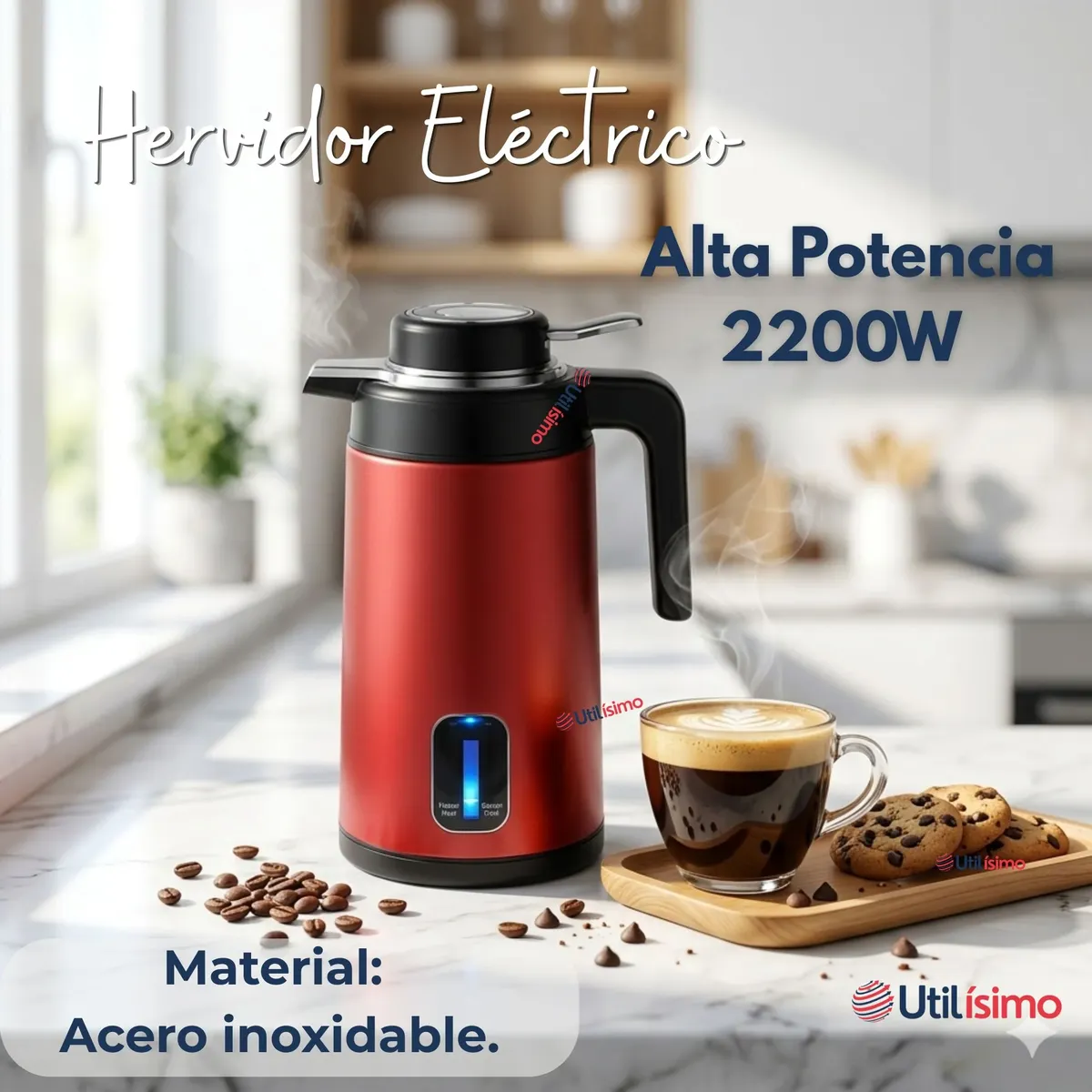 LINE - Termo Hervidor Eléctrico Acero Inoxidable 3.0 Litros Rojo