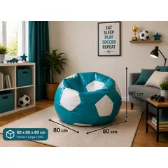 GENERICO - Pouf Pera Infantil Diseño Fútbol Eco Cuero 80x80x80 cm Maxicosas