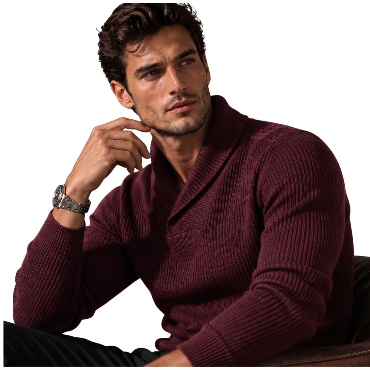 LIKE SHOP - Sweater Hombre Lana. Chaleco Cuello V Tejido Calidad Premium 7262