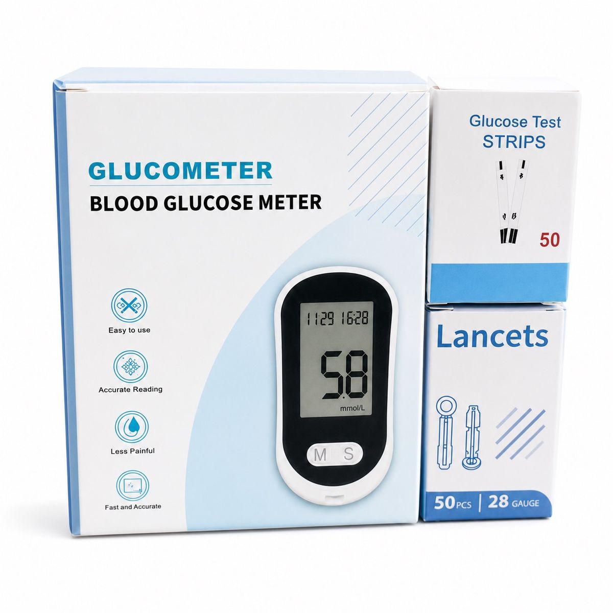 DOPA - Glucómetro Digital Portátil Con 50 Tiras Reactivas Y 50 Lanc