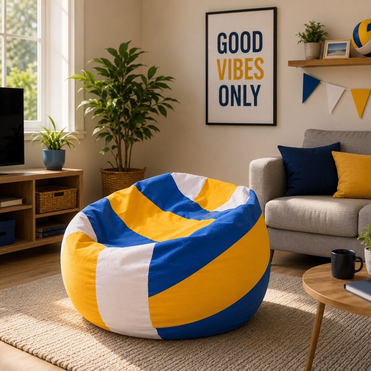 GENERICO - Pouf Pera Infantil Diseño Voleibol Eco Cuero 80x80x80 cm Maxicosas