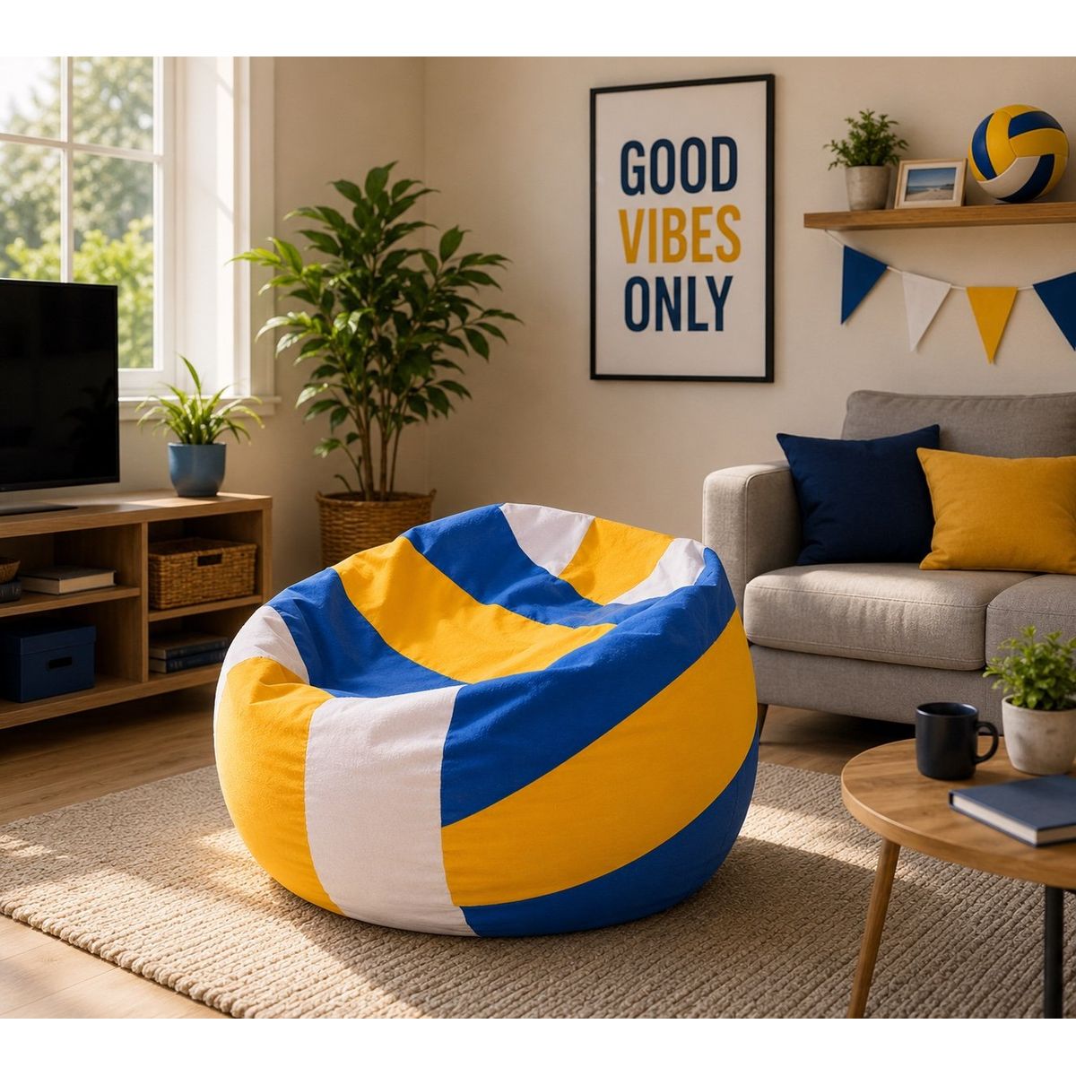 GENERICO - Pouf Pera Infantil Diseño Voleibol Eco Cuero 80x80x80 cm Maxicosas
