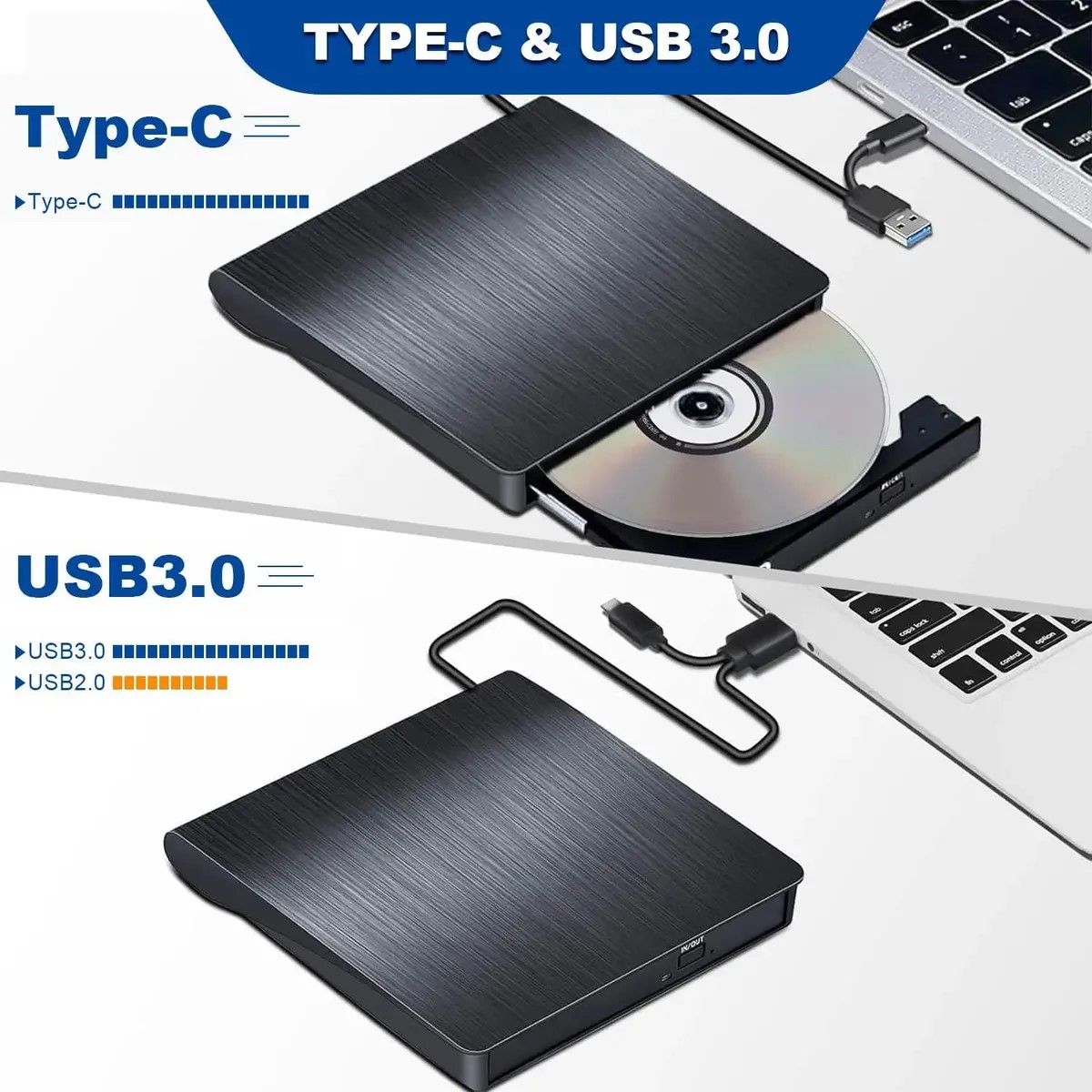 GENERICO - Lectora Y Grabador Dvd/cd Externo Lector Usb 3.0 Negro BELUG