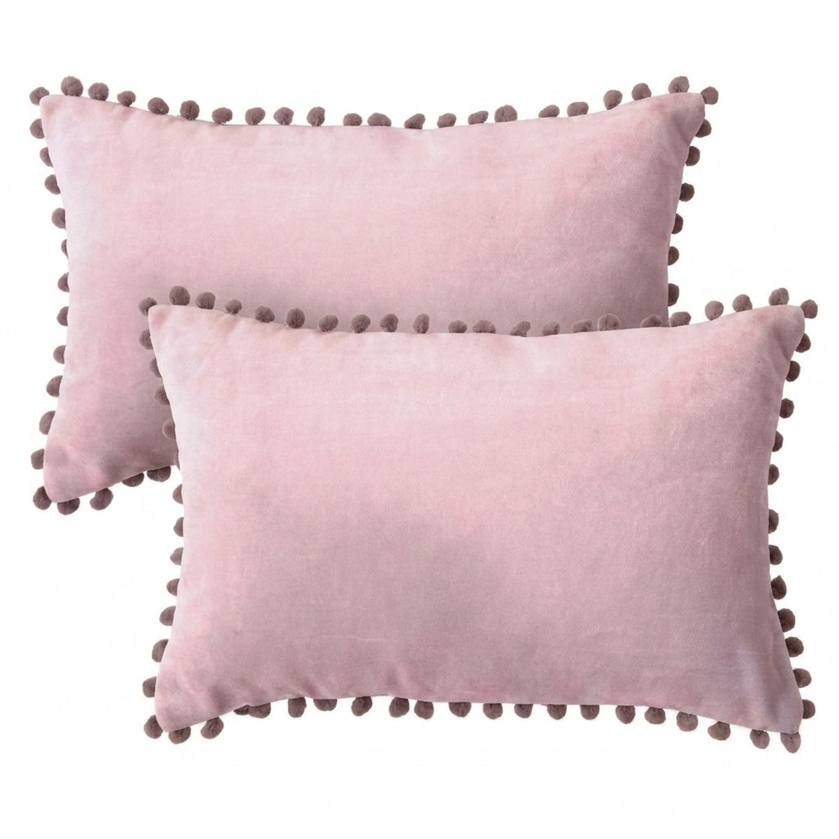 ARMONIA - Pack 2 Fundas de Cojín Terciopelo Pompon Rosa Rectangular 88.