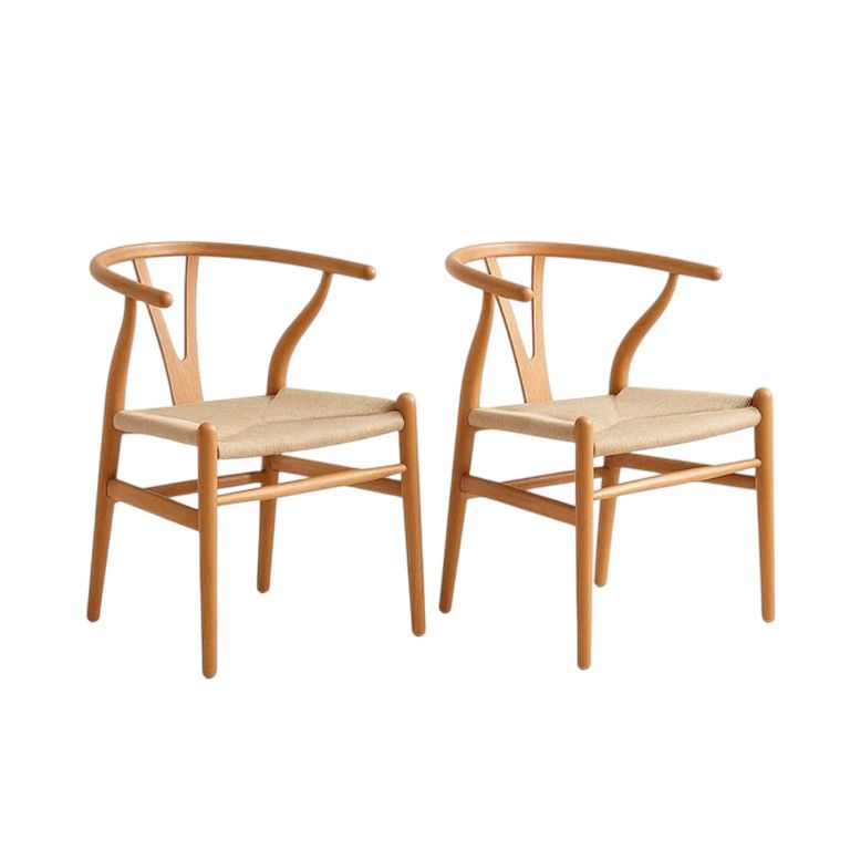 Set De 2 Sillas Wishbone Madera Natural y Cuerda