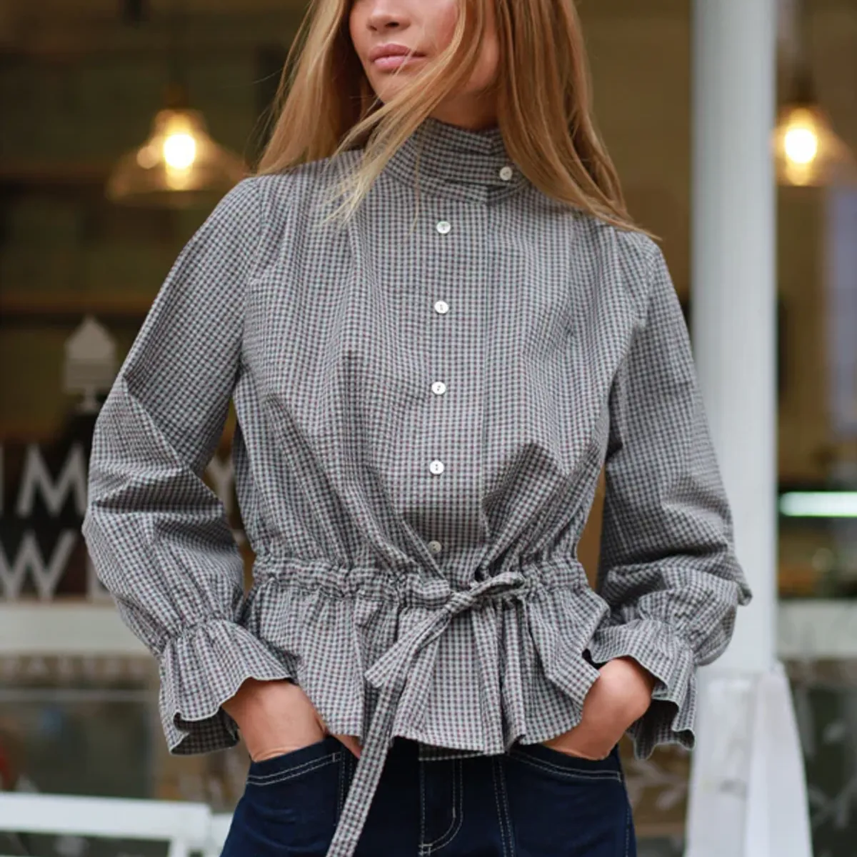 RUPHA - Blusa Rose Verde con Cuello Alto