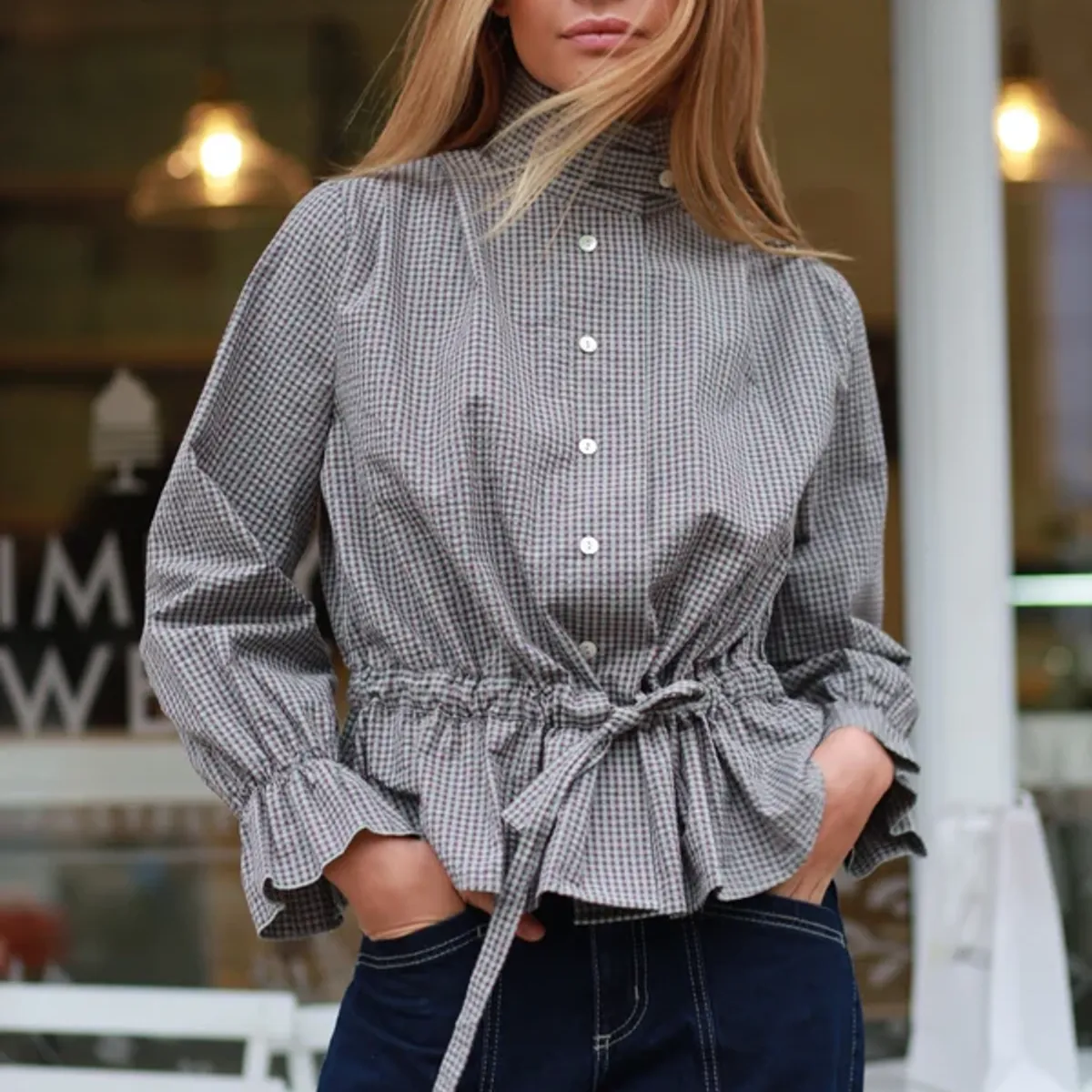 RUPHA - Blusa Rose Verde con Cuello Alto
