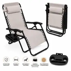 GENERICO - SILLA REPOSERA RECLINABLE PORTATIL GRAY B-3 PARA PLAYA Y CAMPING
