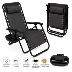 GENERICO - SILLA DE REPOSERA RECLINABLE PORTATIL BLACK-B-1 PARA PLAYA Y CAMPING