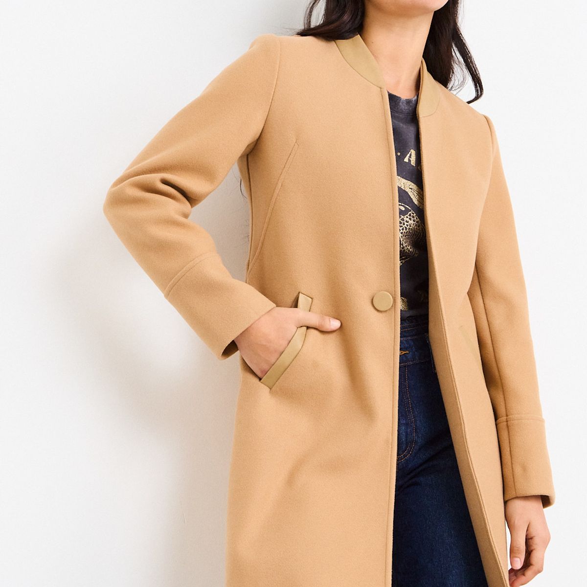 IO - Chaqueton Liso Mujer Beige Io