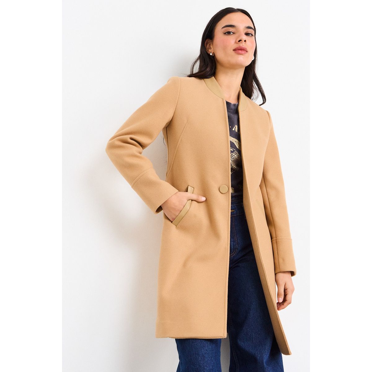 IO - Chaqueton Liso Mujer Beige Io