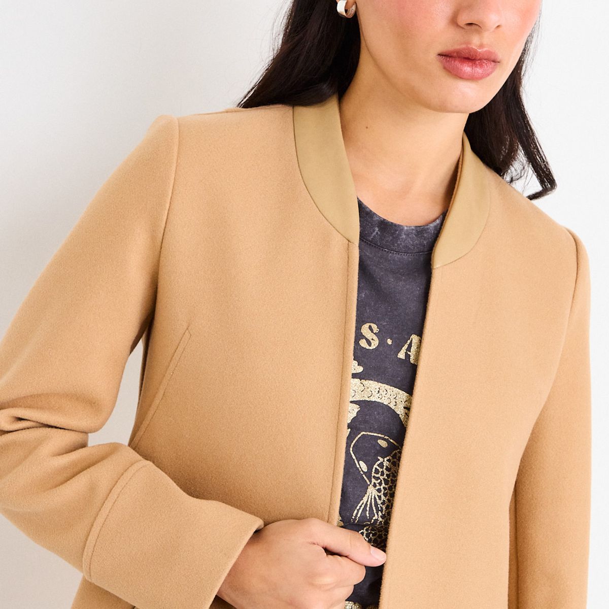 IO - Chaqueton Liso Mujer Beige Io