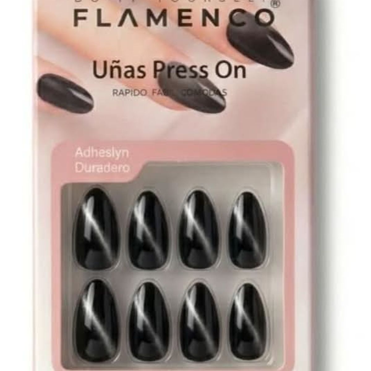 FLAMENCO - Uñas Postizas Press - On Ojo De Gato Negro