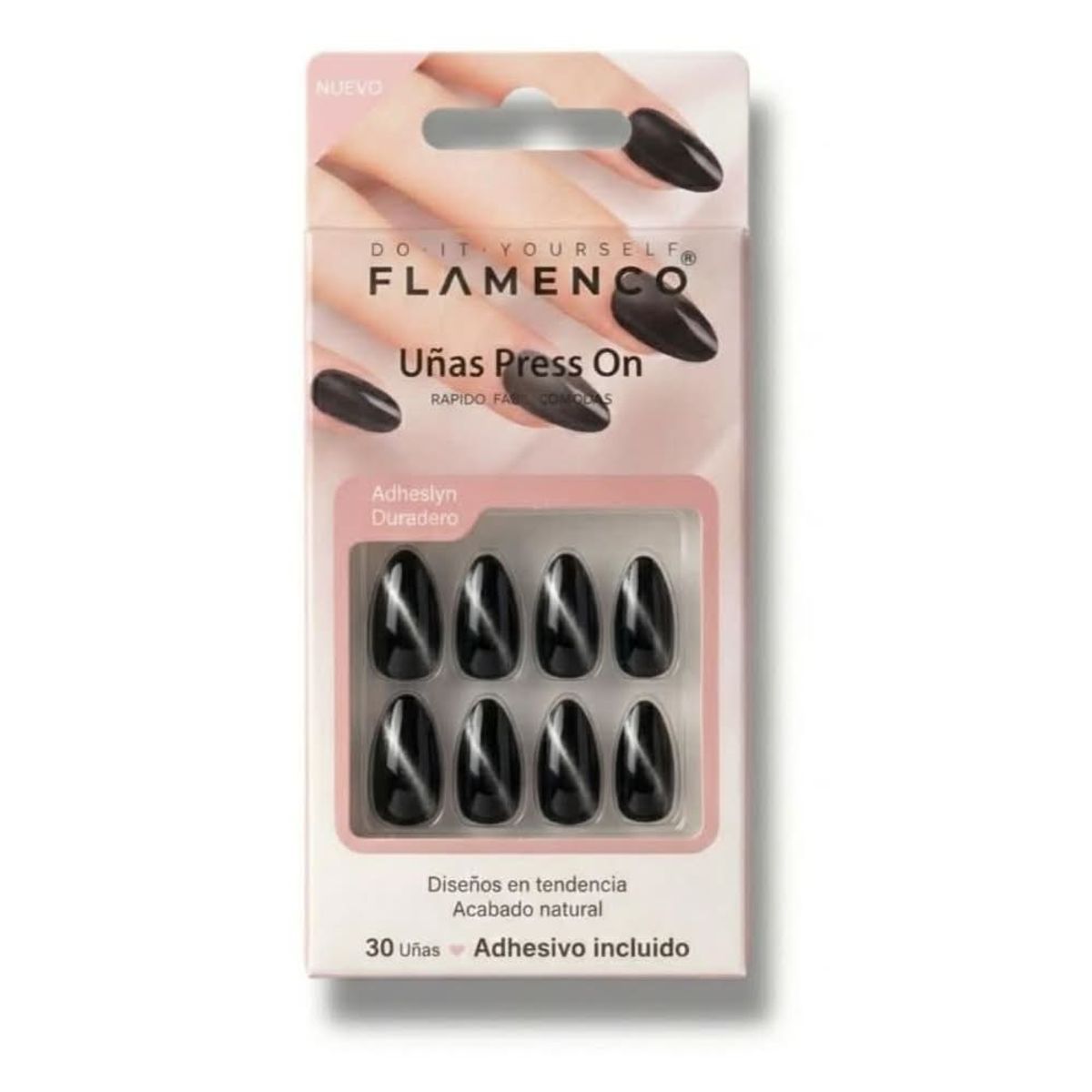 FLAMENCO - Uñas Postizas Press - On Ojo De Gato Negro