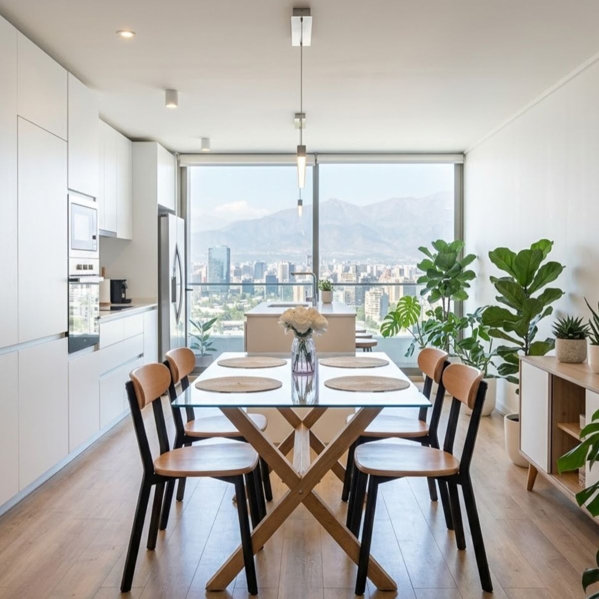 CORI CORI - Comedor Medlock Vidrio 140x90 cm + 4 Sillas Fresno de Madera