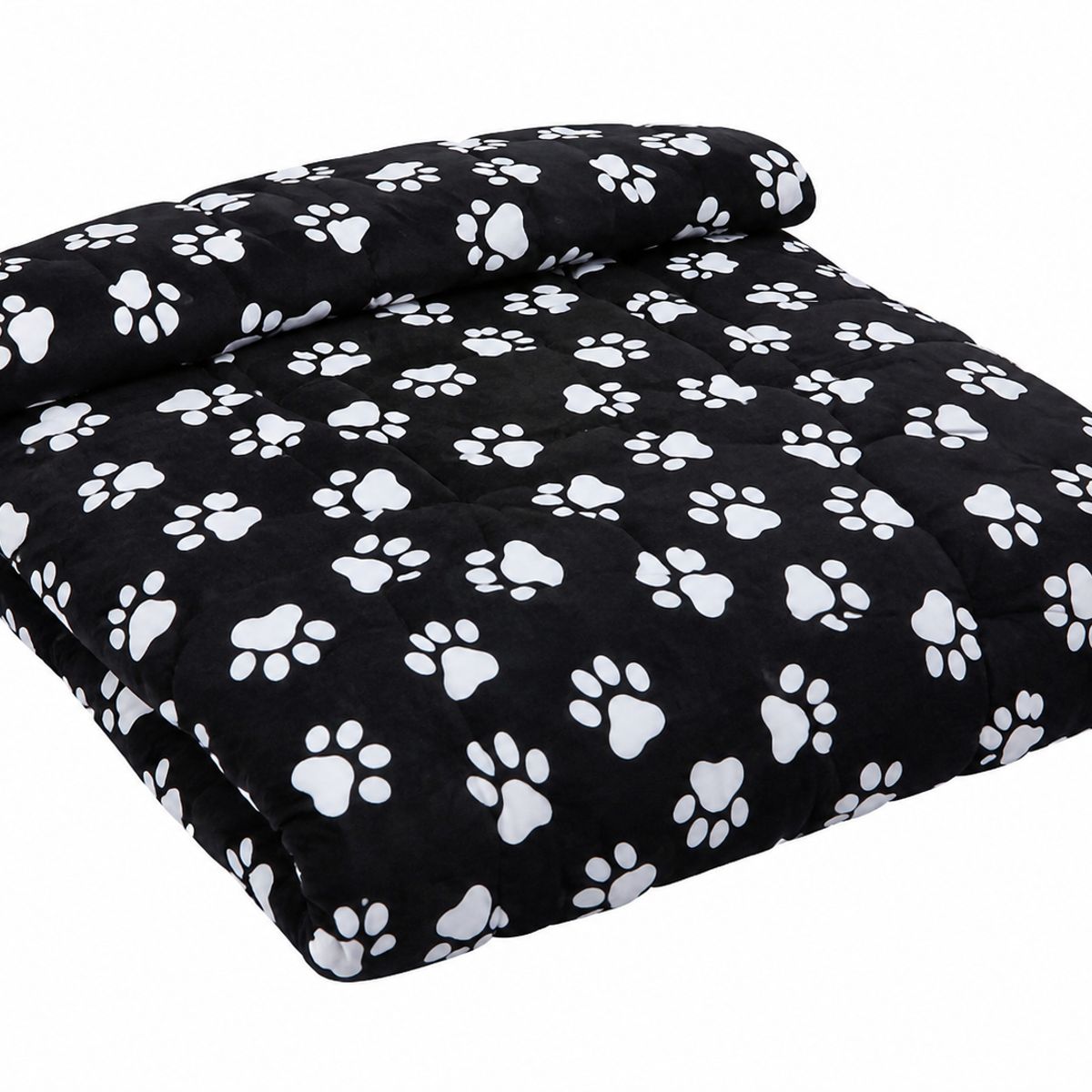 GENERICO - Colcha Acolchada de Polar Huellas de Mascota Negra 1.5 Plazas con Funda