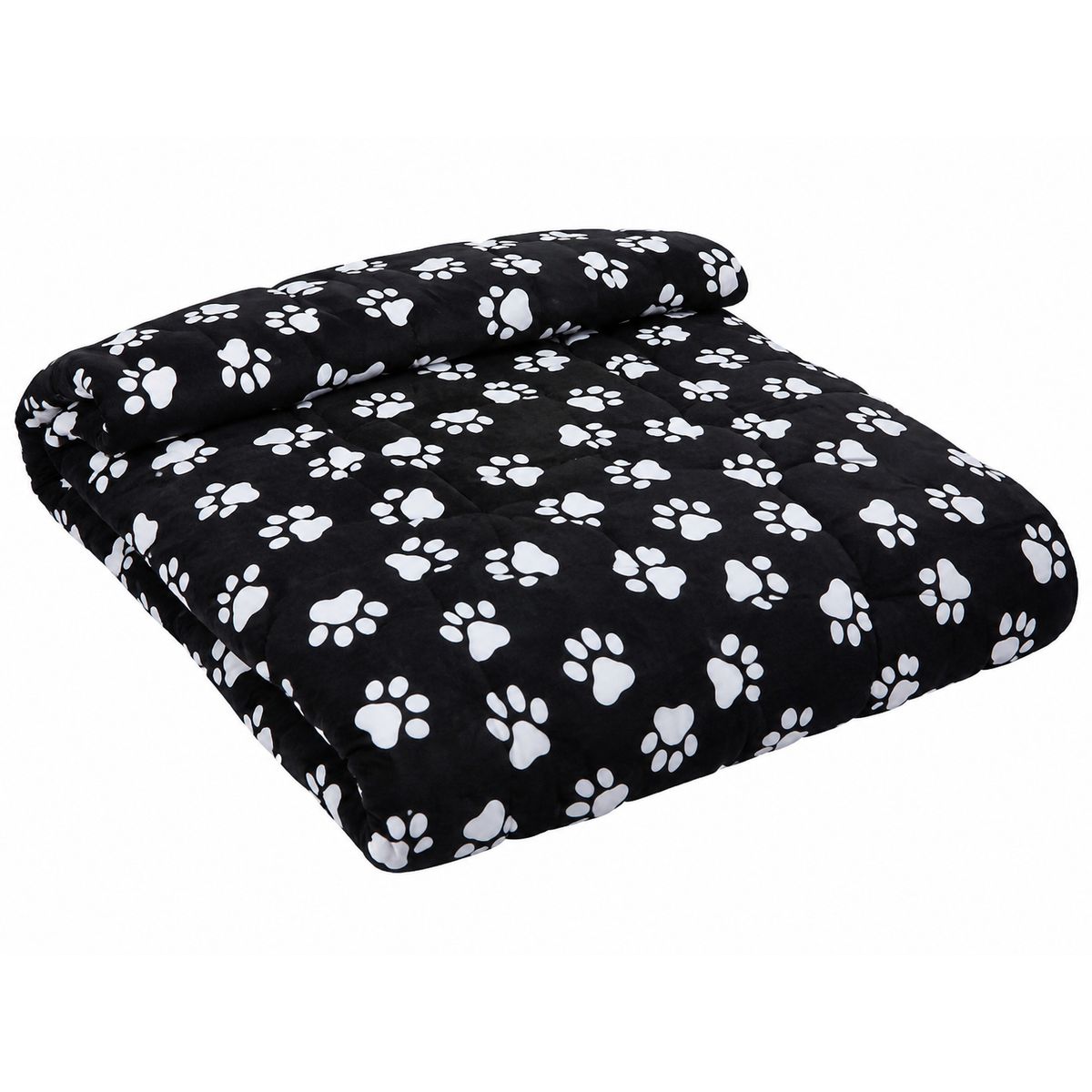GENERICO - Colcha Acolchada de Polar Huellas de Mascota Negra 1.5 Plazas con Funda