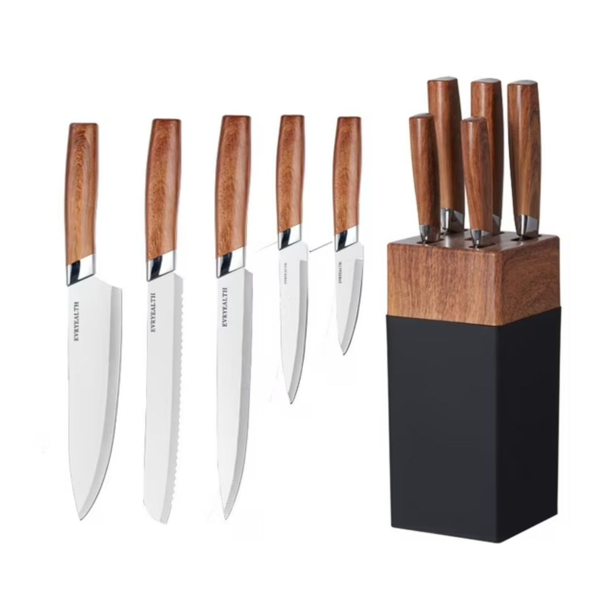 GENERICO - Set Cuchillos Cocina 6 Piezas con Mango de Madera