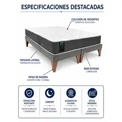 GENERICO - Base 2 Plazas Gris Oscuro + Colchon