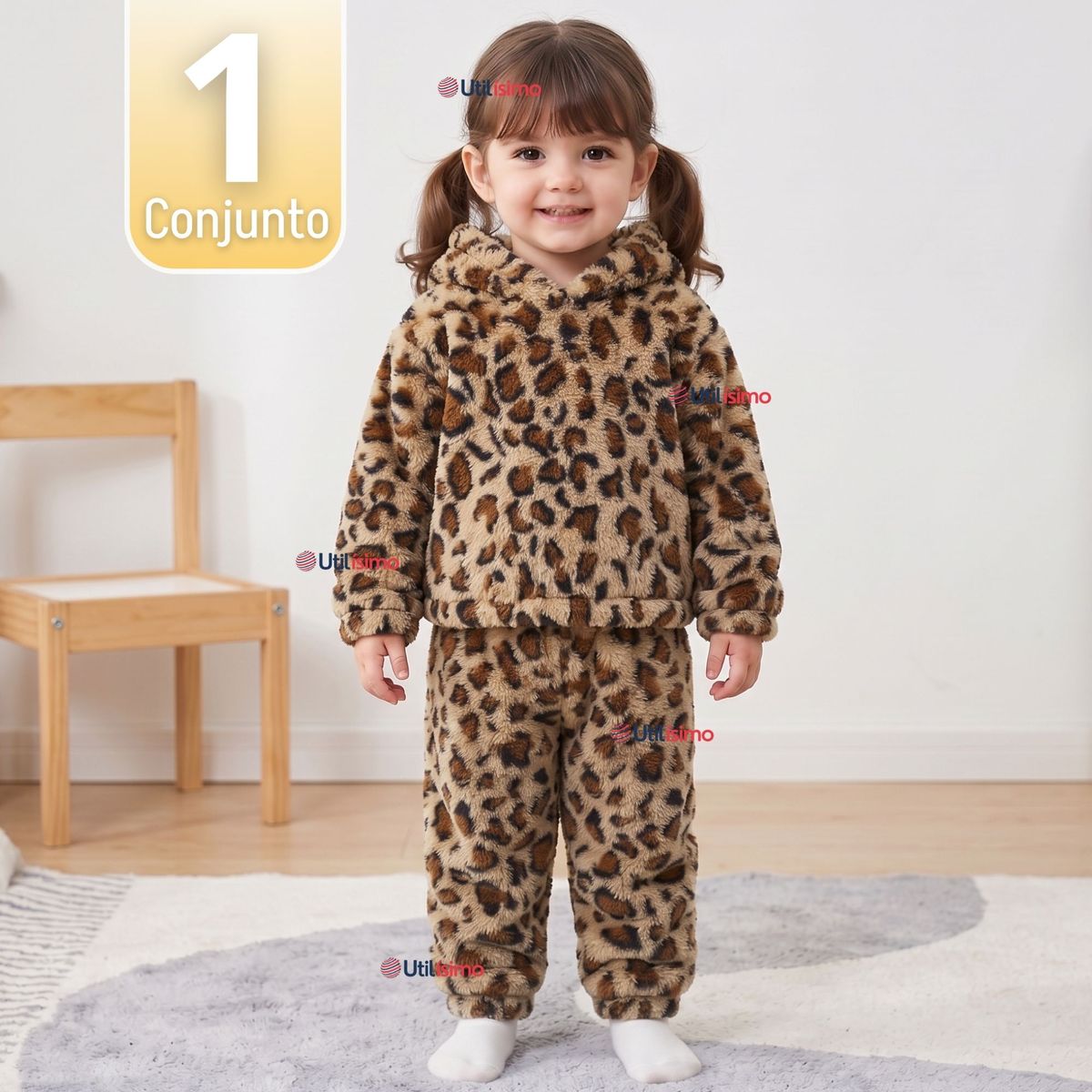 JUMP KIDS - Conjunto Polar Niña Buzo Polerón Con Capucha Animal Print