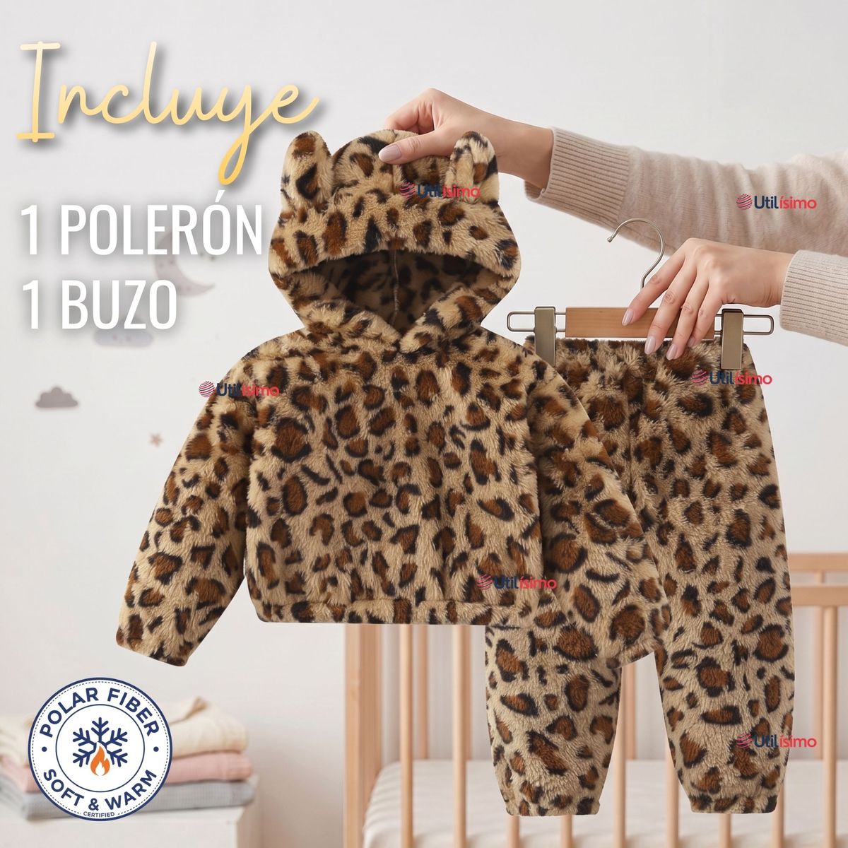 JUMP KIDS - Conjunto Polar Niña Buzo Polerón Con Capucha Animal Print