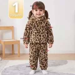 JUMP KIDS - Conjunto Polar Niña Buzo Polerón Con Capucha Animal Print