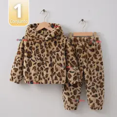 JUMP KIDS - Conjunto Polar Niña Buzo Polerón Con Capucha Animal Print