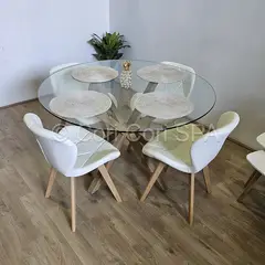 CORI CORI - Comedor Warwick 100cm + 4 Mariposa Ecocuero Wood