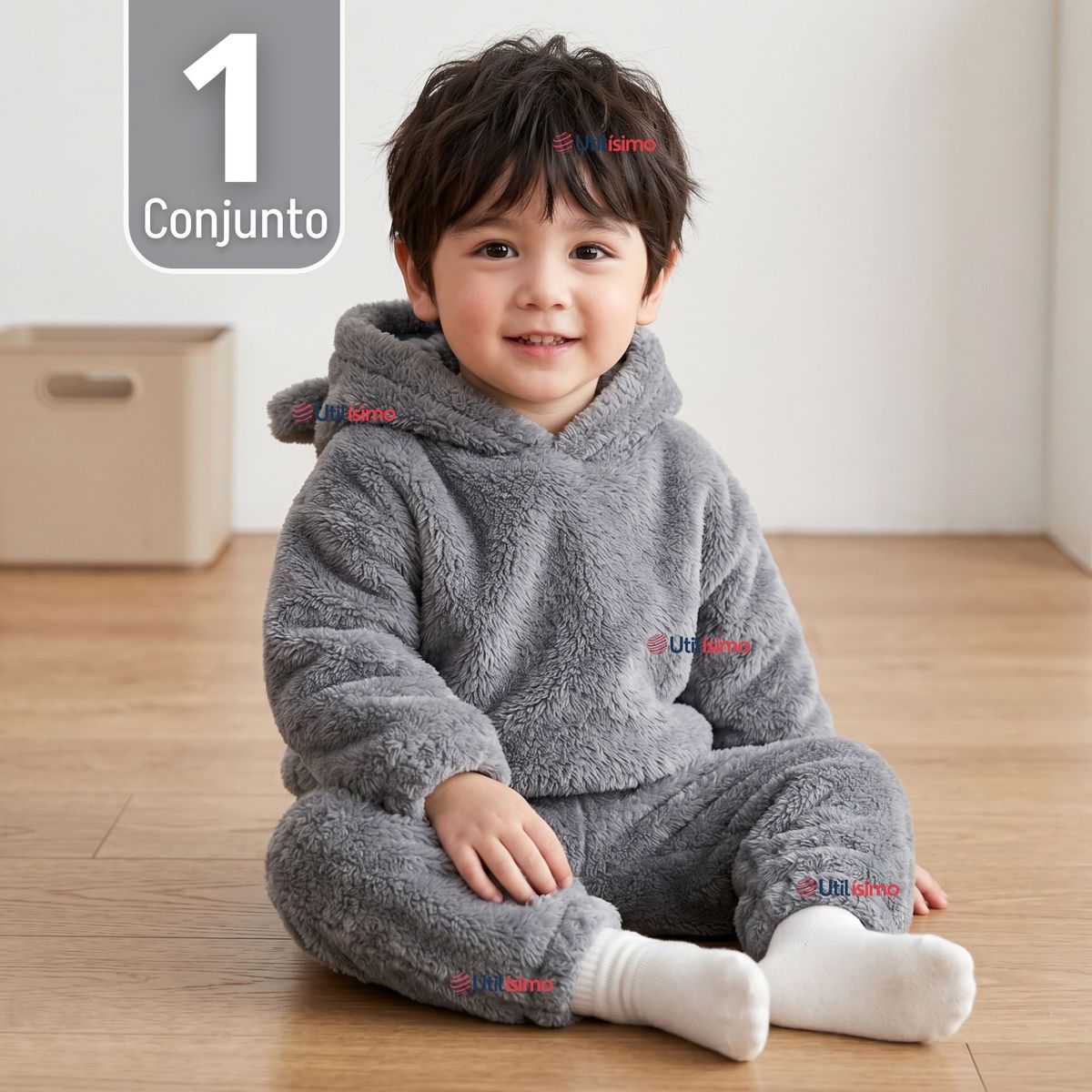 JUMP KIDS - Conjunto Polar Buzo Polerón Con Capucha Gris