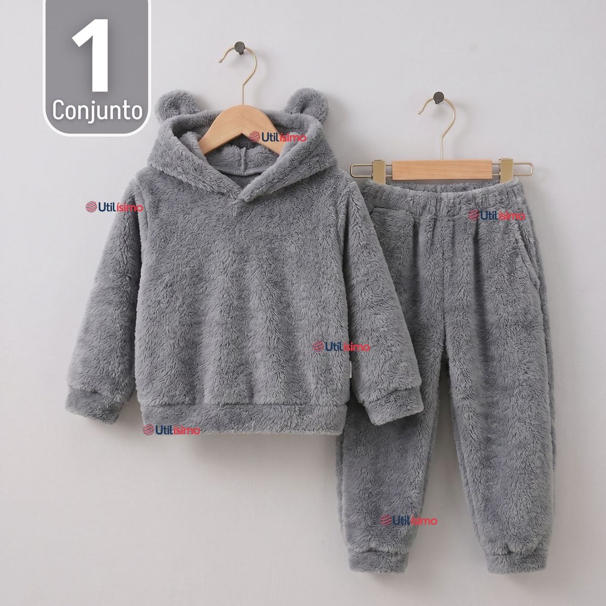 JUMP KIDS - Conjunto Polar Buzo Polerón Con Capucha Gris