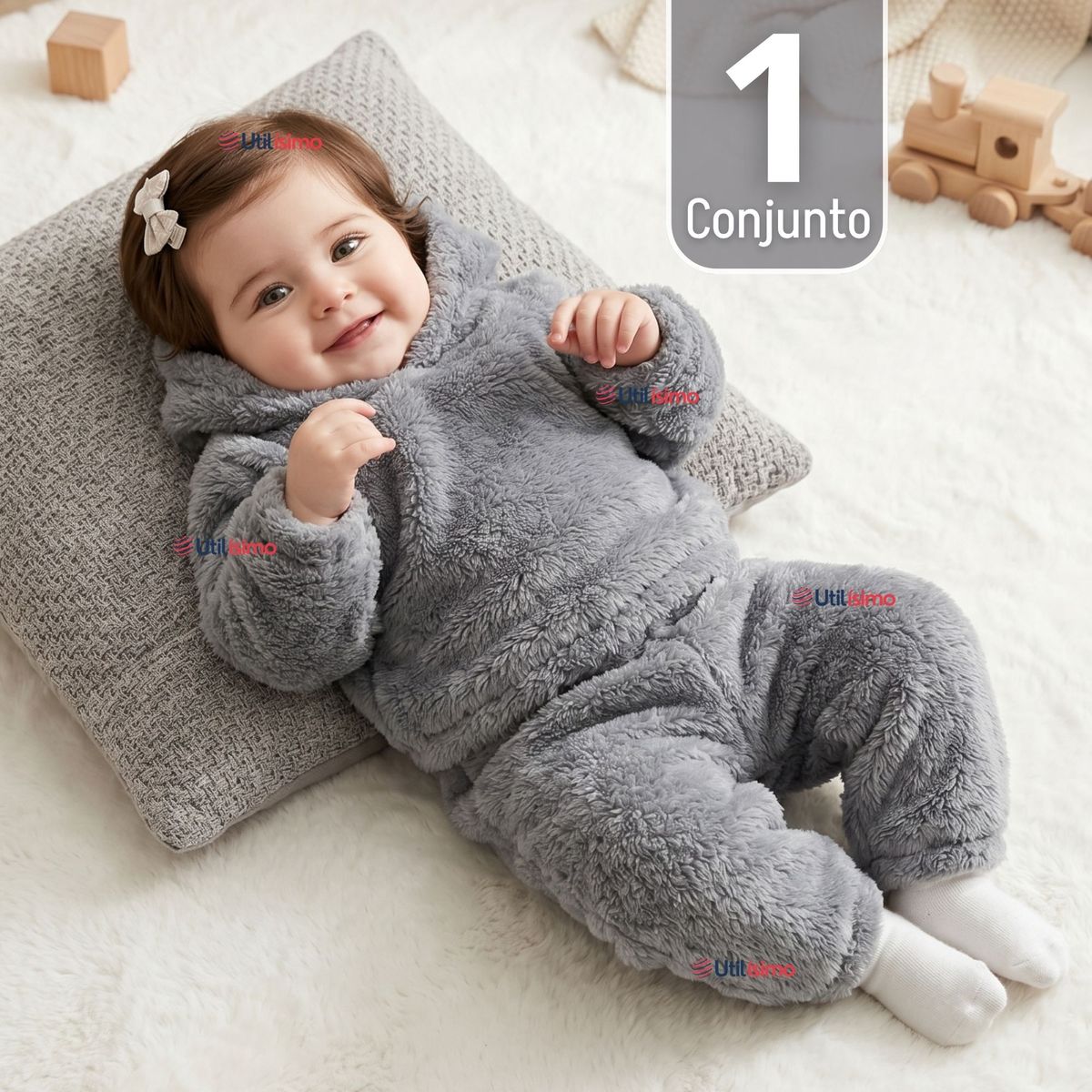 JUMP KIDS - Conjunto Polar Buzo Polerón Con Capucha Gris