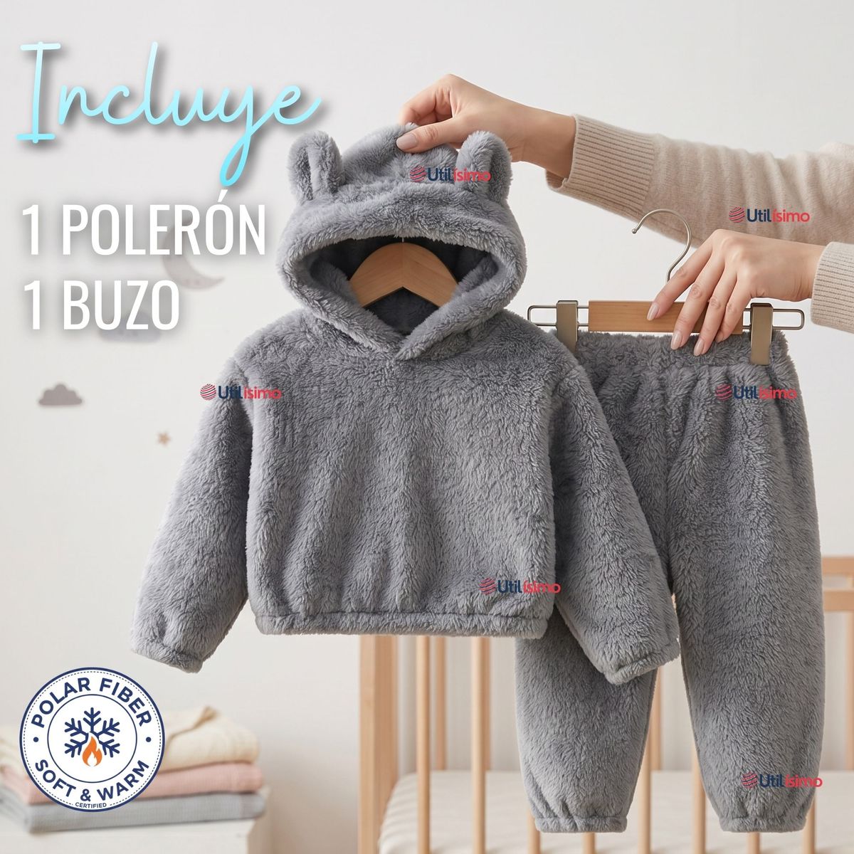 JUMP KIDS - Conjunto Polar Buzo Polerón Con Capucha Gris